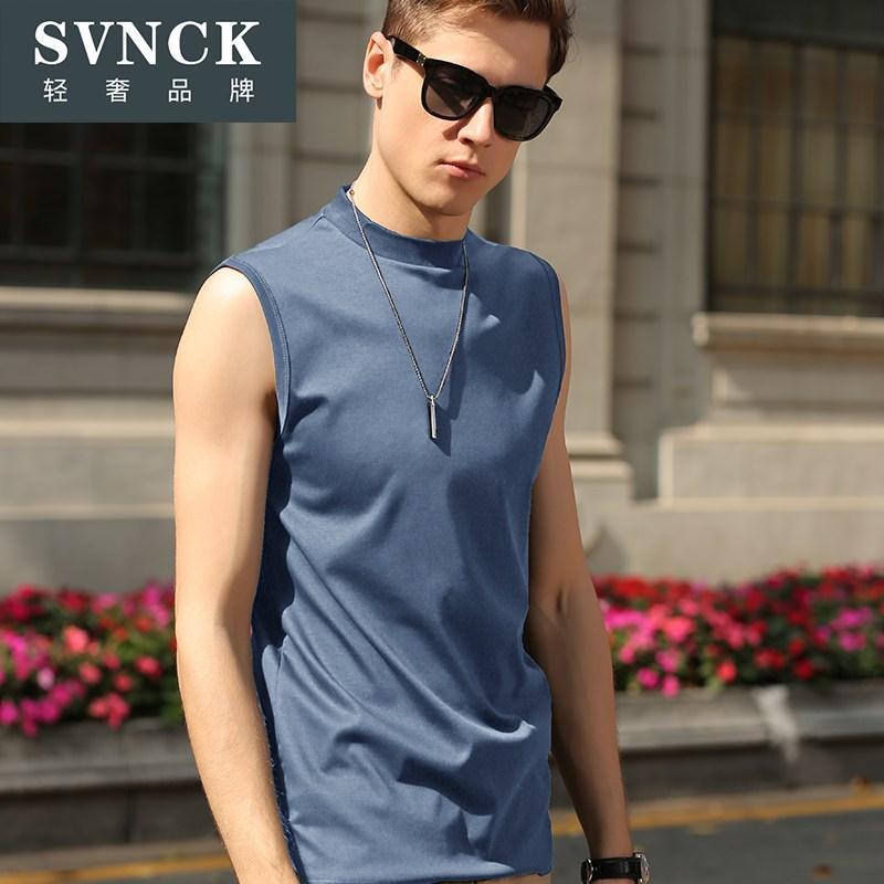 Áo Thun cotton Không Tay Cổ Cao Màu Trơn Thời Trang Mùa Xuân Dành Cho Nam Giới jerry888.my 9.19