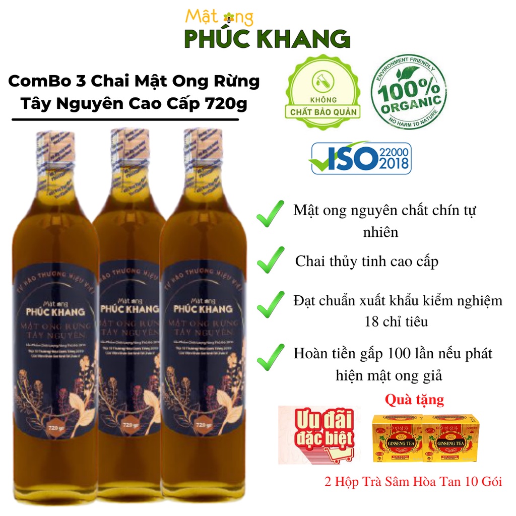Mật ong rừng Tây Nguyên Phúc Khang Combo 3 Chai 720g