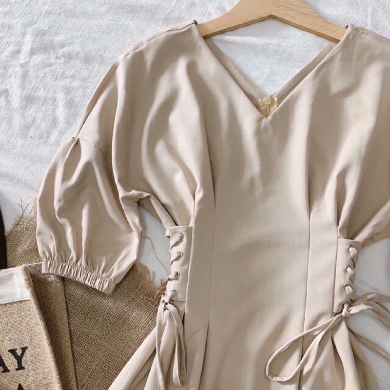 Đầm nữ dự tiệc / Váy xòe màu be ulzzang dáng midi xinh chất đẹp mịn mát Đầm Nữ Hoài Thương | BigBuy360 - bigbuy360.vn