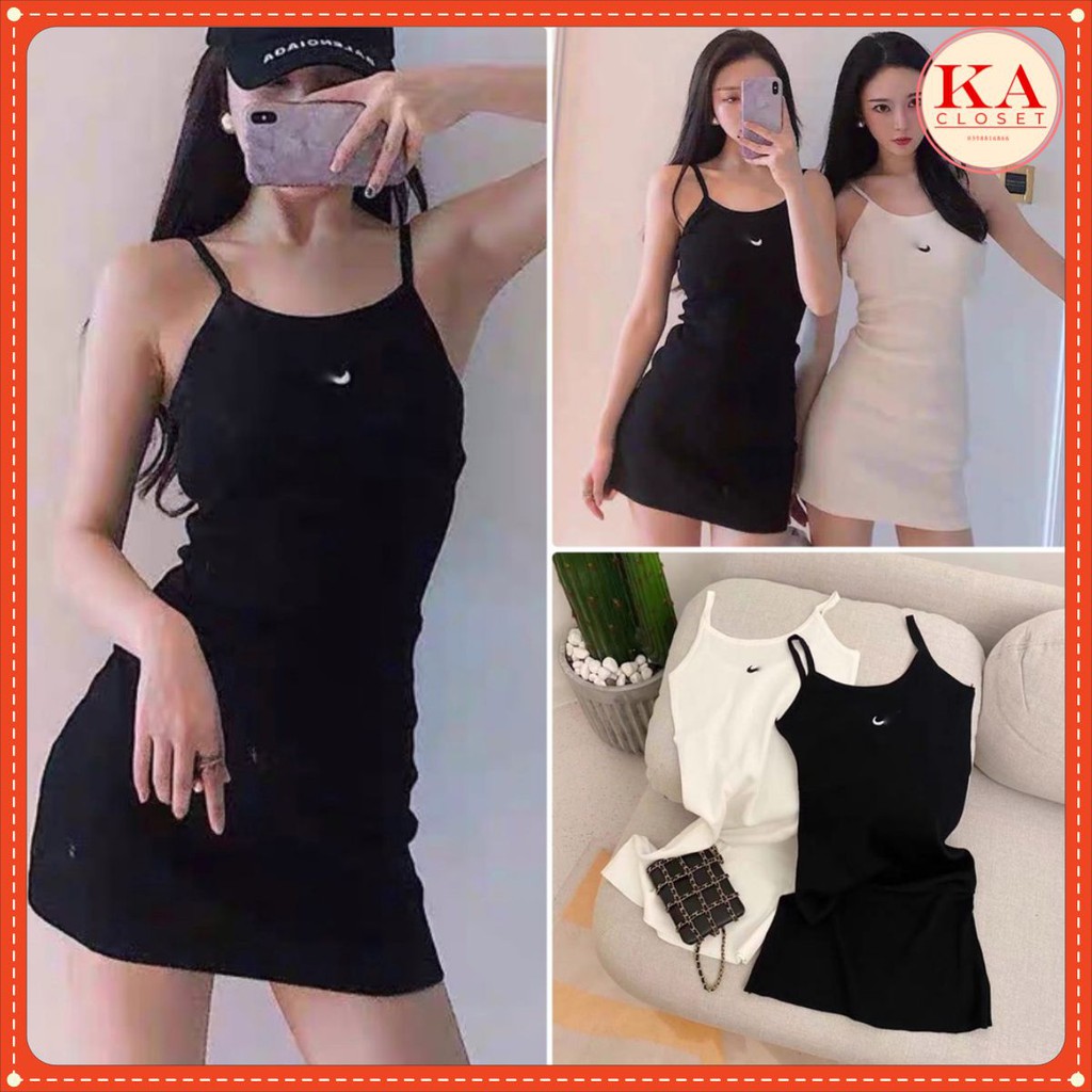 Váy 2 dây KA Closet Váy ôm body 2 màu Đen, Trắng, chất thun gân co dãn
