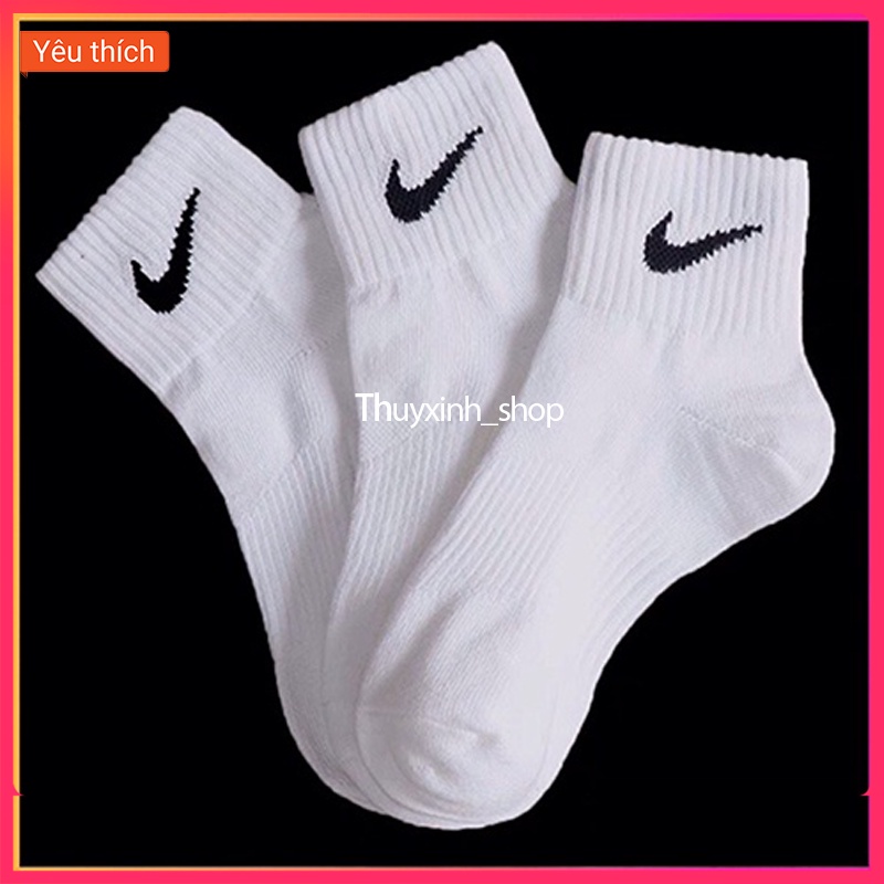 Tất Vớ Nike Trắng Thể Thao Cổ trung Nam Nữ Vải Dệt Kim, Dễ Phối Với Các Loại Giày Thể Thao