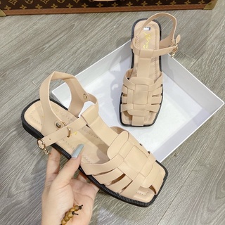 Sandal mũi vuông rọ đan da mềm đế chắc