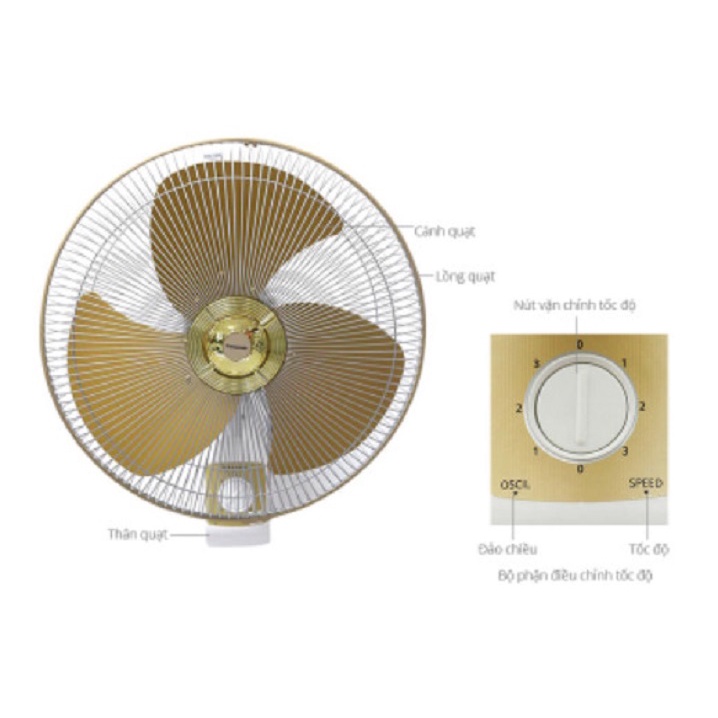 Quạt treo tường Panasonic F-409U - Không điều khiển, màu vàng, bảo hành chính hãng