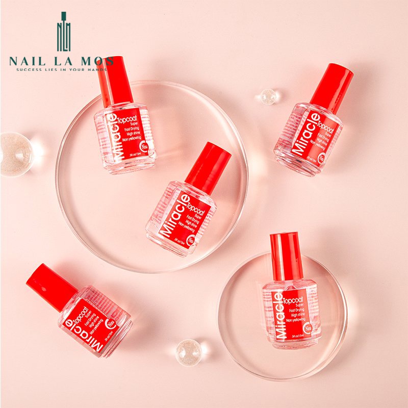 Sơn bóng Miracle nhập khẩu USA chính hãng - Top coat nắp đỏ dành cho sơn thường, khô nhanh không vàng móng