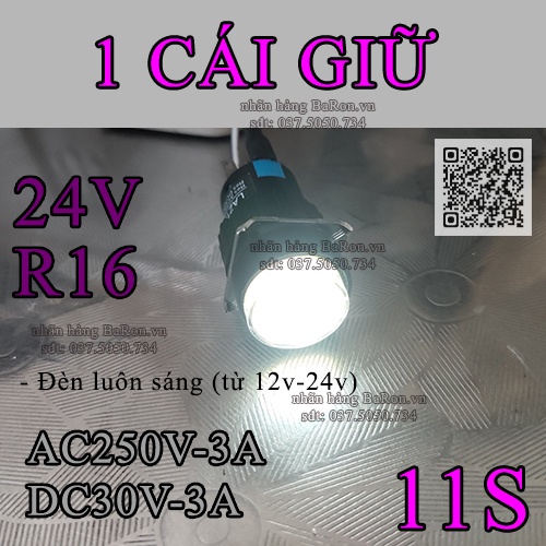 Nút nhấn có đèn 24V GIỮ/NHẢ LA16 AC250V/3A DC30V/3A