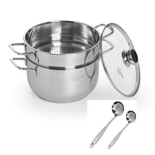 Bộ xửng hấp 3 đáy inox 430 FiveStar Standard bếp từ nắp kính tặng 2 muỗng canh ( 24cm )