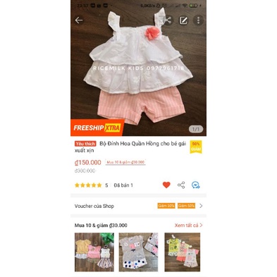 Bộ Đính Hoa Quần Hồng cho bé gái xuất xịn