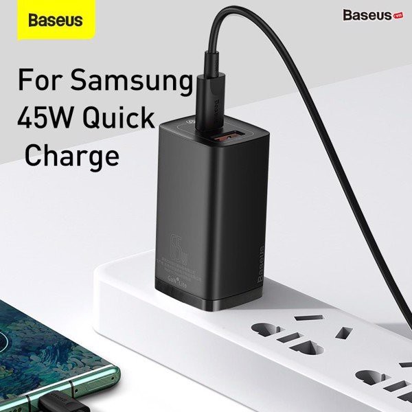 Sạc nhanh Baseus Gan Pro Quick Charger 65W lite 2 cổng Type C + USB cho Smartphone/ Tablet/ iPad/ Macbook/ Laptop