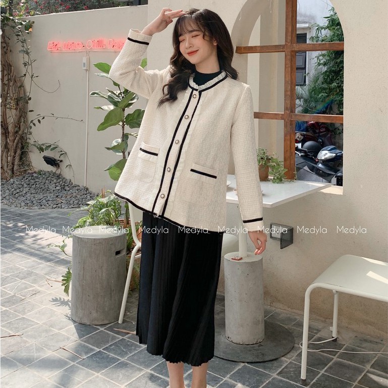 Áo khoác dạ tweed cao cấp - Áo Khoác Nữ Cardigan dáng ngắn hàng cao cấp thiết kế Medyla - ADK008
