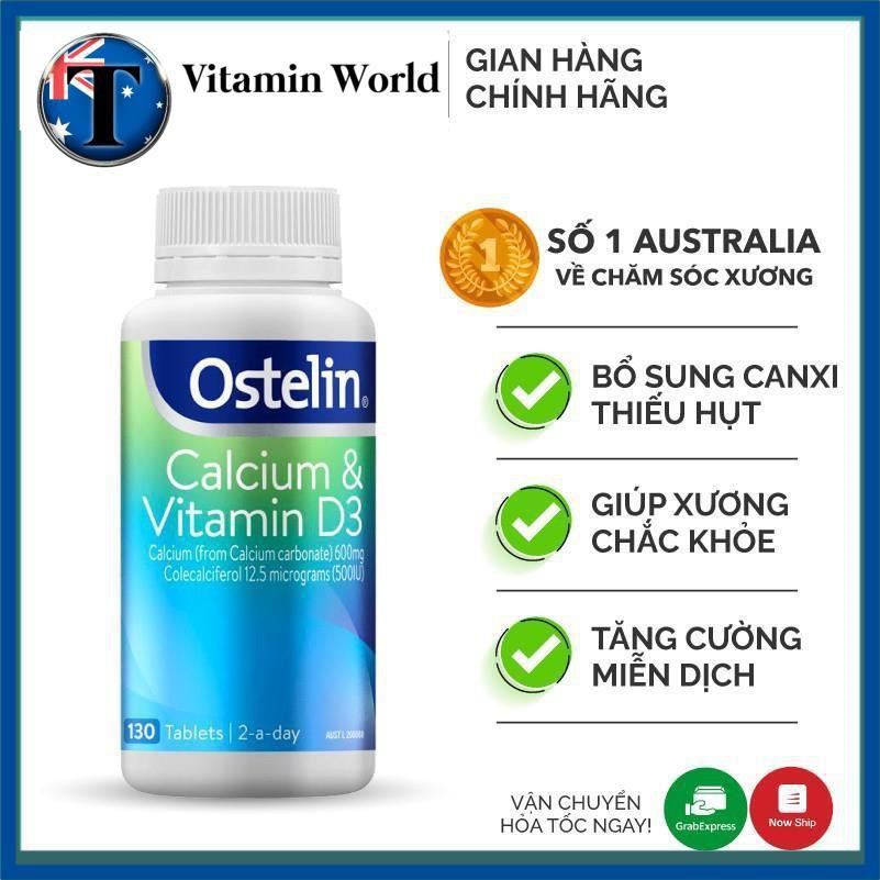 viên bổ sung Canxi và vitamin D3 phát triển xương và răng cho bà bầu,sau sinh ostelin calcium & vitamin D3 130v [ úc]