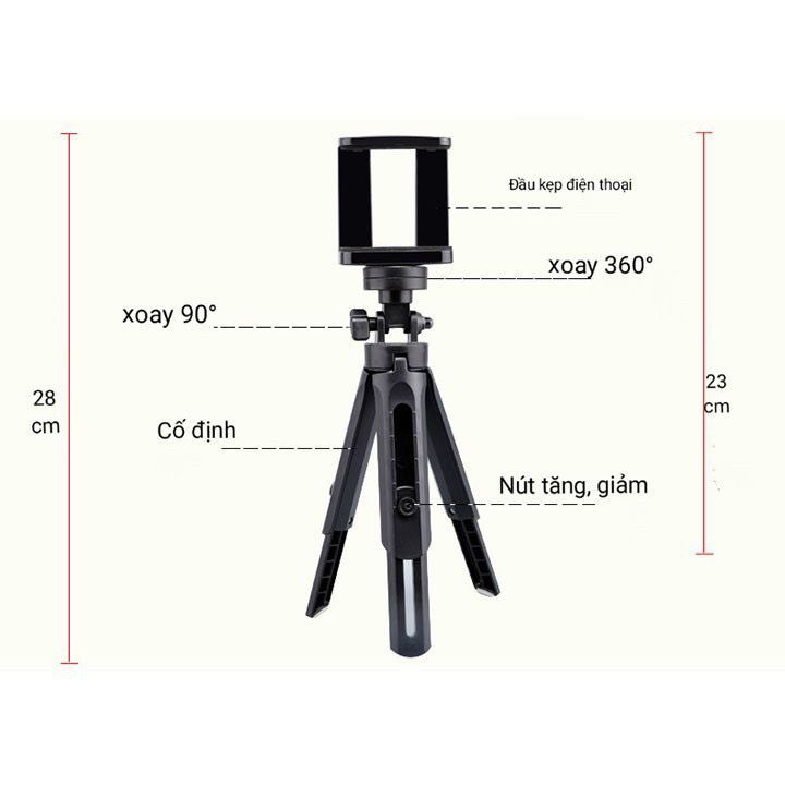 Gậy Chụp Ảnh 3 Chân Tripod Support MT01, Giá Đỡ Điện Thoại, Cây Livestream Tự Sướng Mini Xoay 360 độ