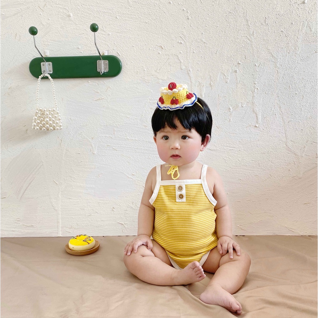 Áo Liền Quần Không Tay Bằng Cotton Họa Tiết Kẻ Sọc Cho Trẻ Em 0-2 Tuổi