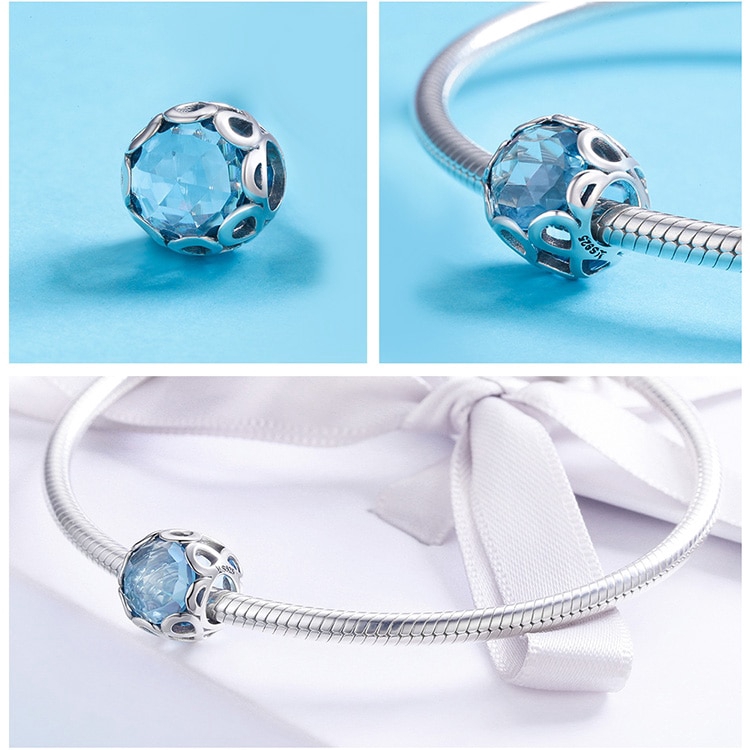 Hạt phụ kiện Bamoer SCC755 bằng bạc 925 đính đá pha lê CZ làm trang sức thủ công tinh tế sang trọng