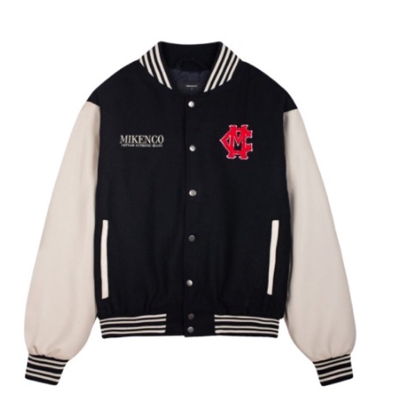 Áo khoác Mikenco Varsity Jacket dạ nam nữ thêu logo chữ ngực phối tay da lót lông cao cấp dày dặn đẹp