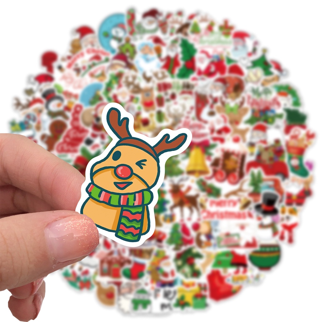 Sticker dán laptop chống nước, trang trí DIY chủ đề giáng sinh, hình dán mũ bảo hiểm sét 50 miếng