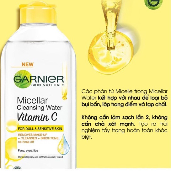 Nước Tẩy Trang Garnier Vitamin C Làm Sáng Đều Mầu Da