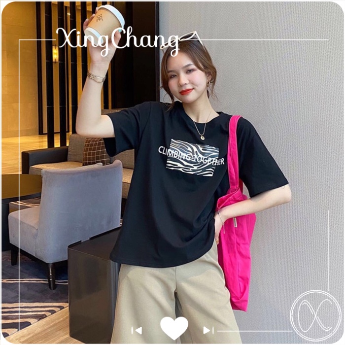 Áo thun trắng nữ cộc tay basic công sở cá tính chất cotton mềm mịn in Wave mã NXC82