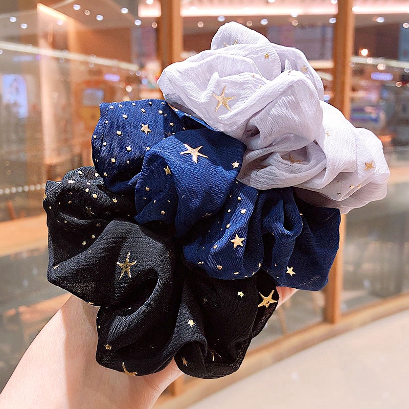 Dây cột tóc chiffon cỡ lớn in họa tiết ngôi sao xinh xắn thời trang