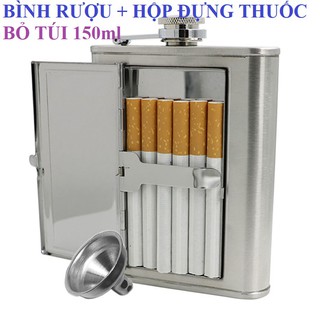 [150ML] Bình rượu inox 5oz kiêm hộp đựng 06 điếu thuốc, dung tích 150ml, tiện dụng & độc đáo