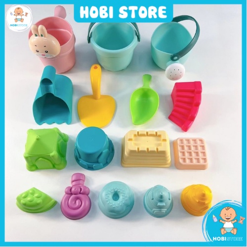 Đồ chơi xúc cát, bộ đồ chơi đi biển cho bé nhiều chi tiết, gồm khuôn chơi xúc cát đầy đủ dụng cụ cao cấp - Hobi Store