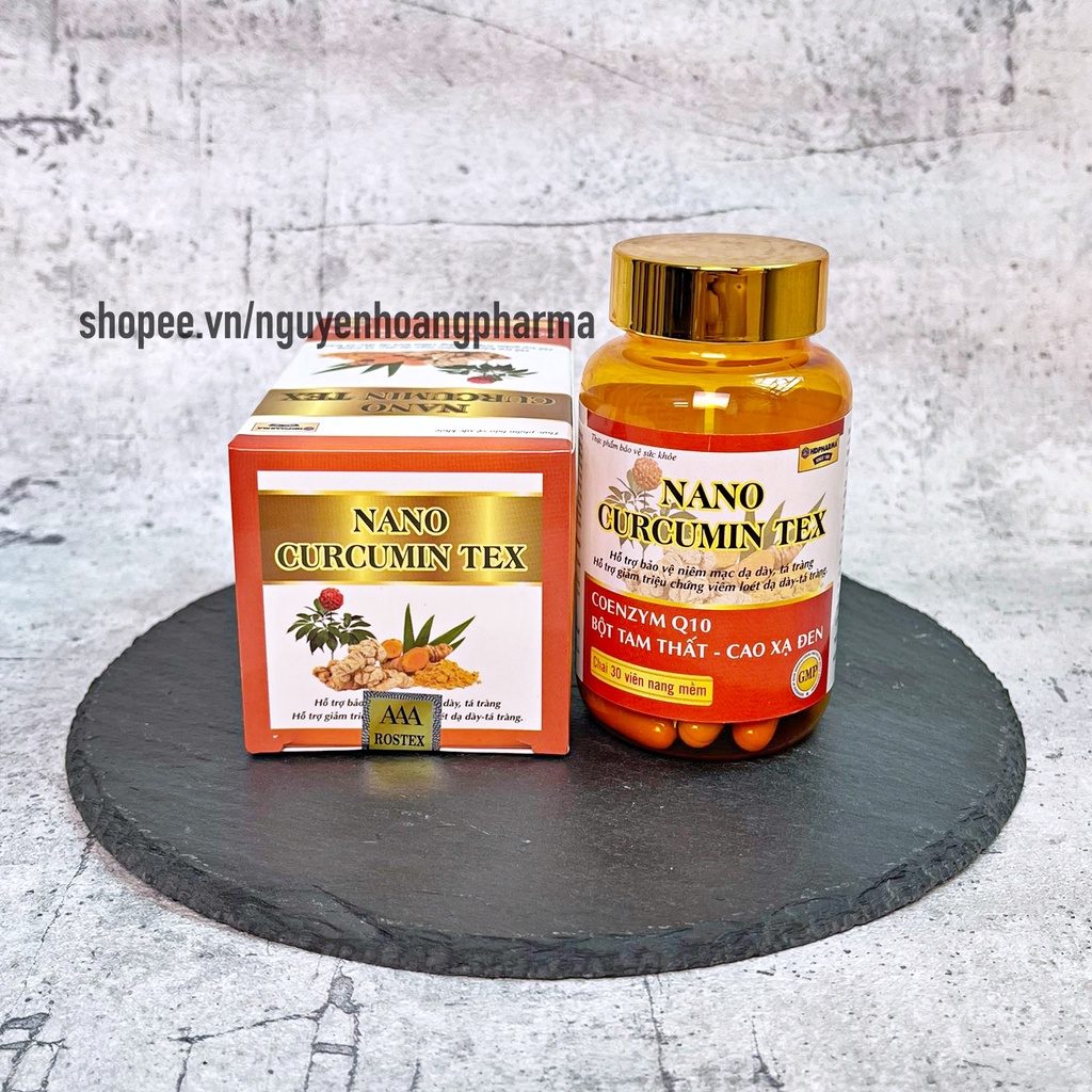 Viên uống dạ dày Nano curcumin TEX, bột tam thất, cao xạ đen, giảm viêm loét dạ dày tá tràng, đầy hơi, khó tiêu-chai 30v