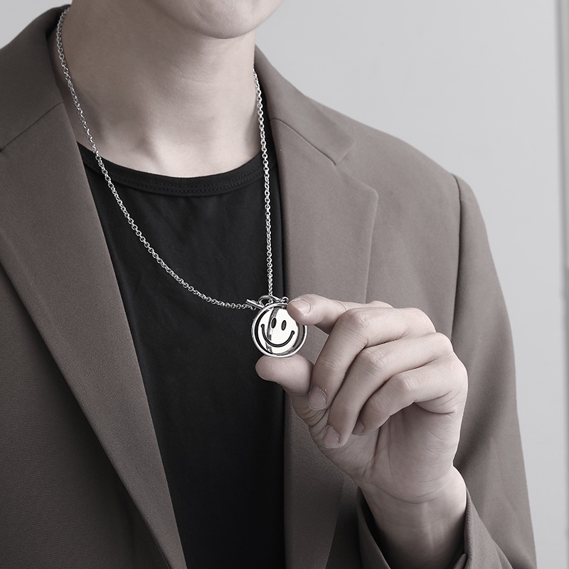We Flower Vòng cổ Thép Không Gỉ Mặt Cười Emoji Vui Nhộn Thời Trang Unisex