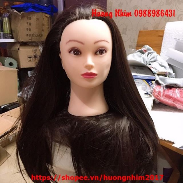 Combo đầu manocanh học làm tóc chịu nhiệt và kệ gắn đầu manocanh gắn bàn