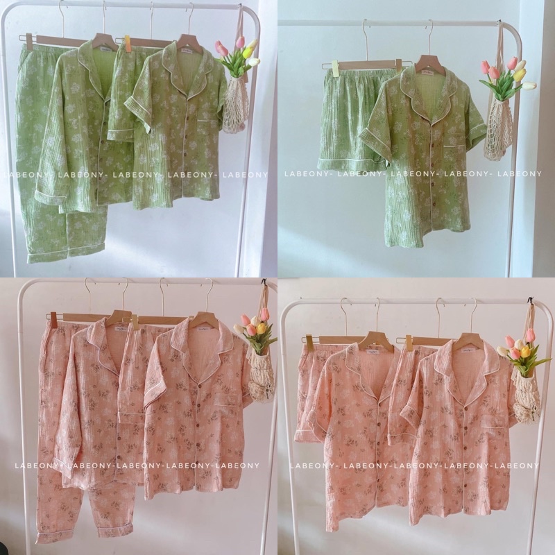 Pijama muslin đồ bộ nữ hoa cherry BỒ CÔNG ANH Labeony