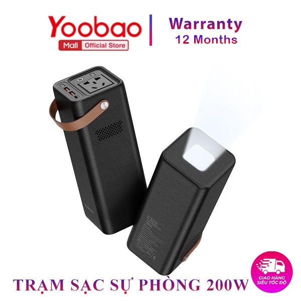 Trạm sạc dự phòng 200W YOOBAO 52800mAh tích hợp đèn pin siêu sáng phù hợp sử dụng dã ngoại, cắm trại,...