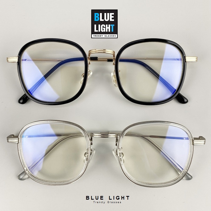 Gọng Kính Chống Ánh Sáng Xanh Giả Cận, Gọng Kính Cận Vuông Viền Đen Vàng, Trong Suốt - BLUE LIGHT