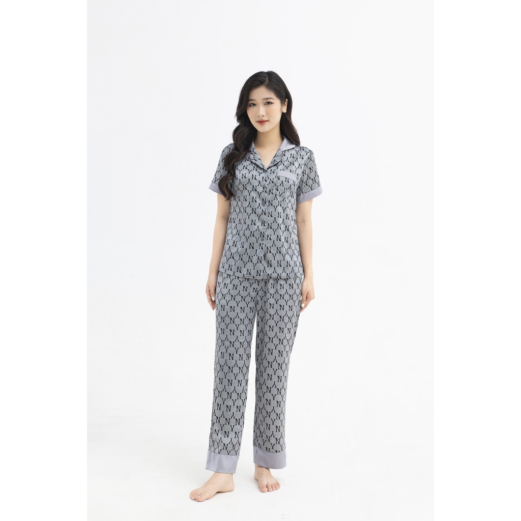 Bộ Đồ Ngủ Lụa Satin JAPAN SILK Họa Tiết Lá Hoa BD033