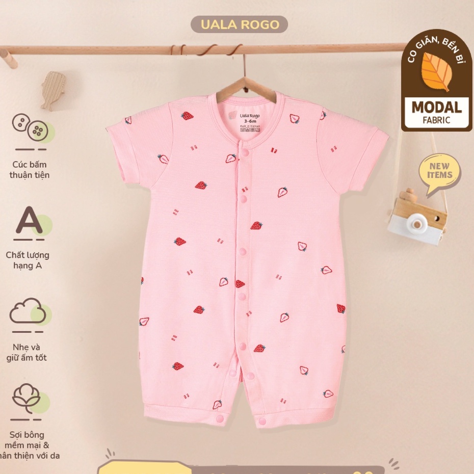 Bodysuit Ualarogo cho bé 3-12 tháng vải Modal fabric mềm mịn gọn gàng cúc bấm giữa liền thân 3625