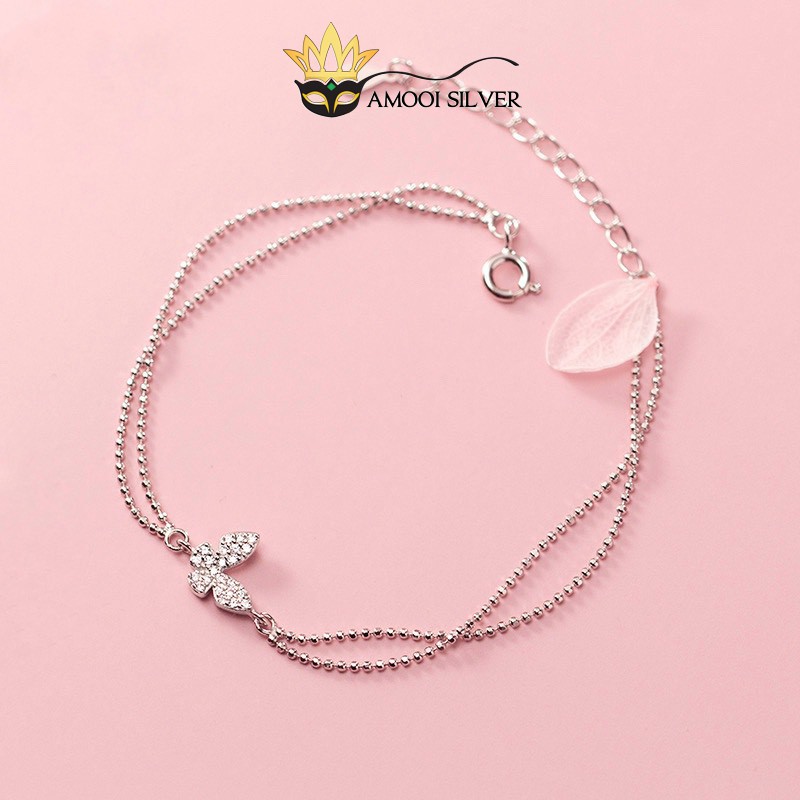 Lắc tay bạc S925 dây đôi bướm nạm đá - Amooi Silver AT89