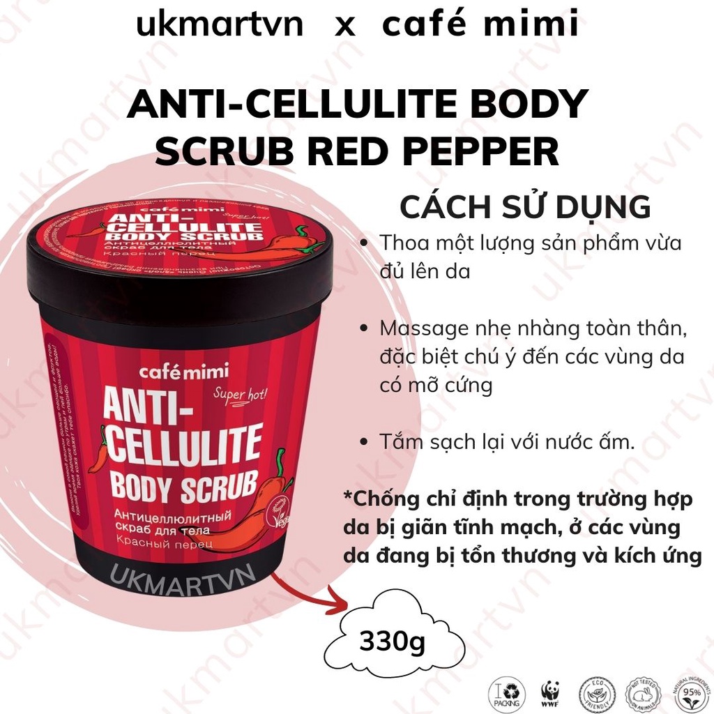 Tẩy Tế Bào Chết Body Giảm Mỡ Cứng Red Pepper Café Mimi 310g