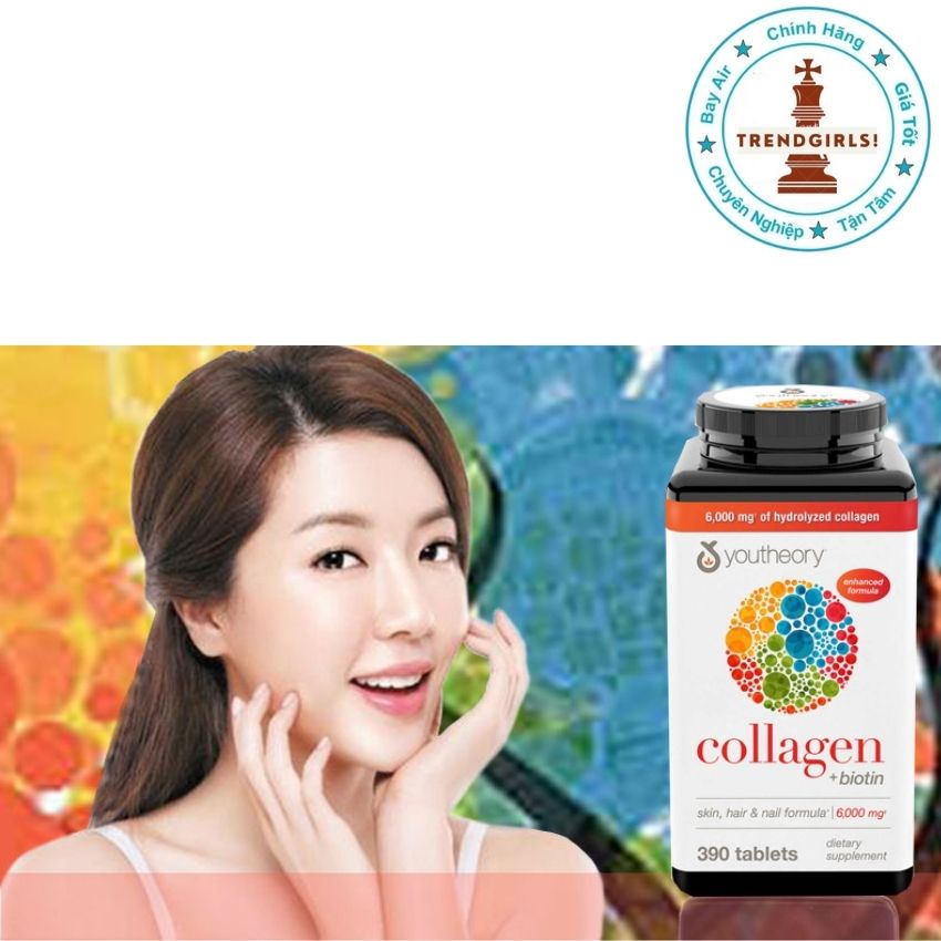 Viên uống Collagen và Biotin Youtheory của Mỹ 390 viên giúp làm đẹp da, dưỡng tóc và cải thiện sức khoẻ