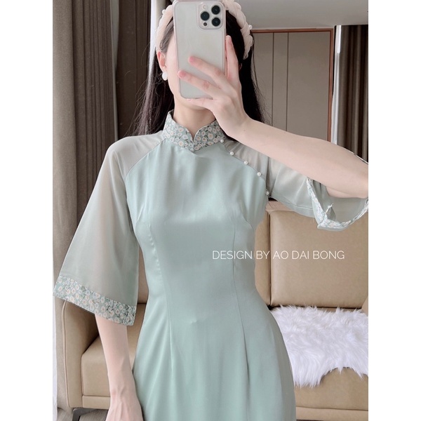 Áo dài nữ hoa nhí may sẵn làm bằng lụa ngọc trai dành cho nữ ( Chọn size phần mô tả) | BigBuy360 - bigbuy360.vn