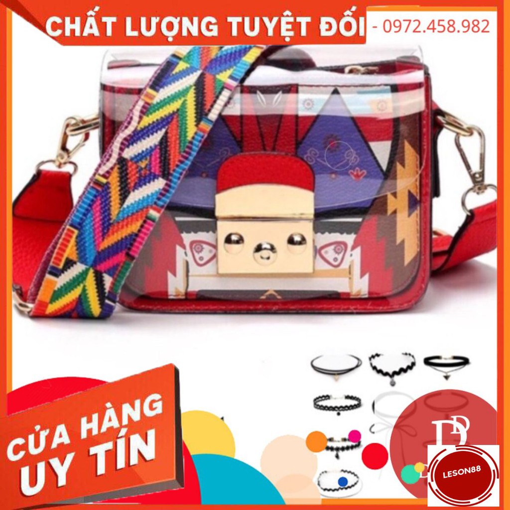 SALE  Combo: Túi hoạ tiết 2in1 trong suốt hot hit và 1c vòng choker - DR99