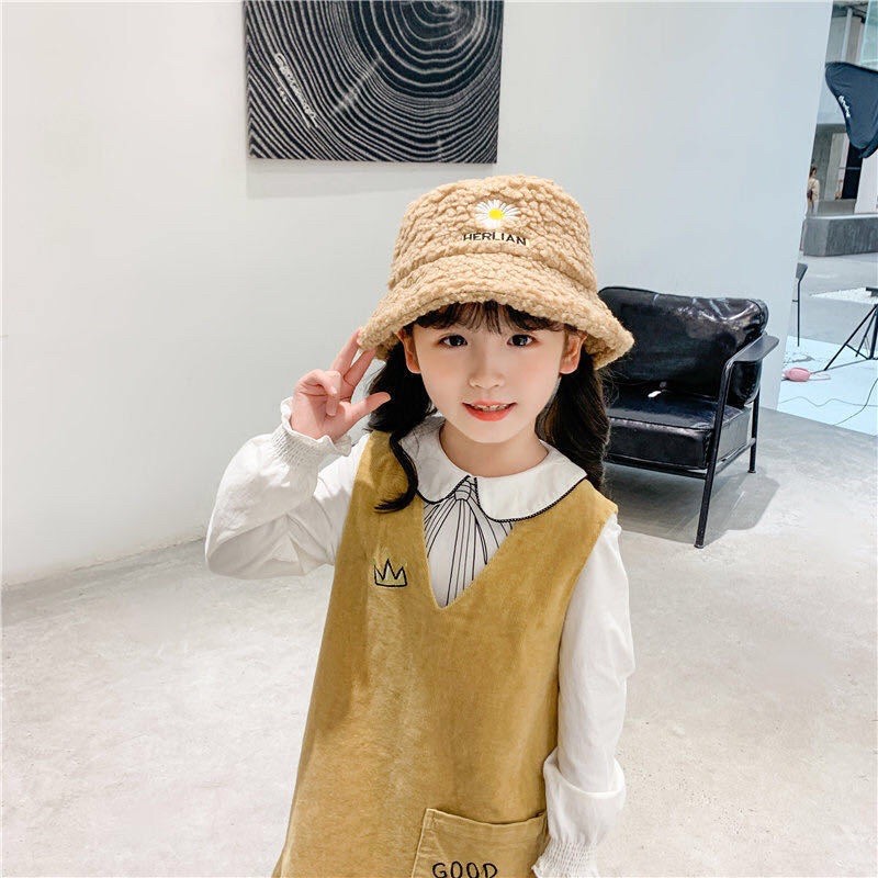 Phụ kiện, mũ - nón Bucket Retro lông cừu, giữ ấm phong cách Hàn Quốc Ulzzang