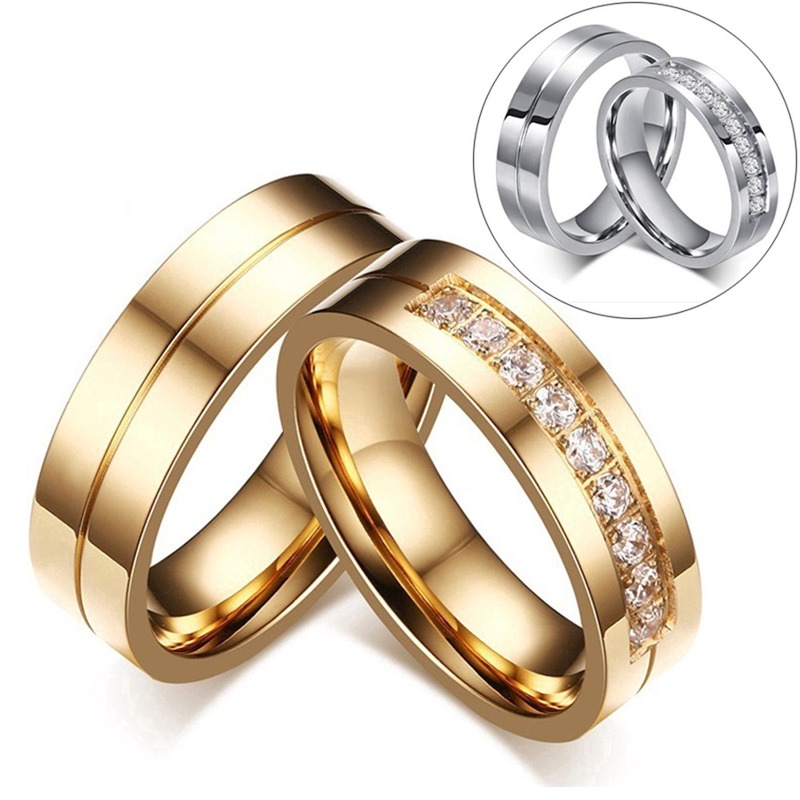 Nhẫn Titan Đính Đá Thời Trang Sang Trọng Cho Cặp Đôi