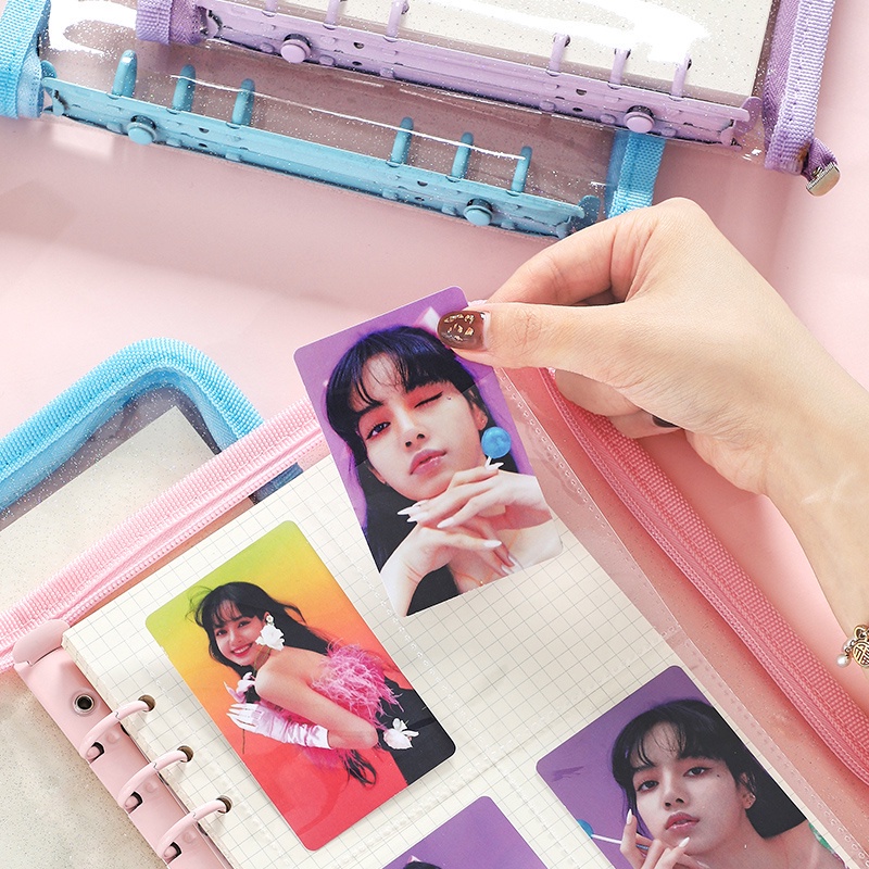 Sổ Tay Bìa Trong Suốt 6 Ngăn Khổ A5 A6 Có Khóa Kéo Tiện Dụng