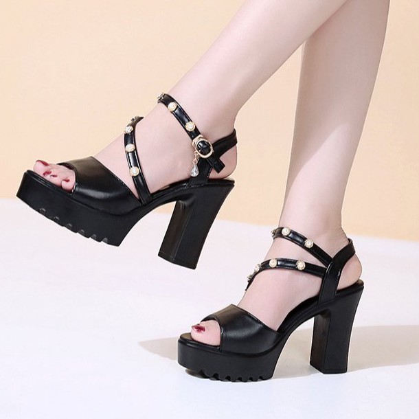 Giày đế cao giày Chuộng SIÊU NHẸ ĐÍNH KIM CƯƠNG, giày đế vuông cao gót quai chéo hậu kim cương 10,5cm