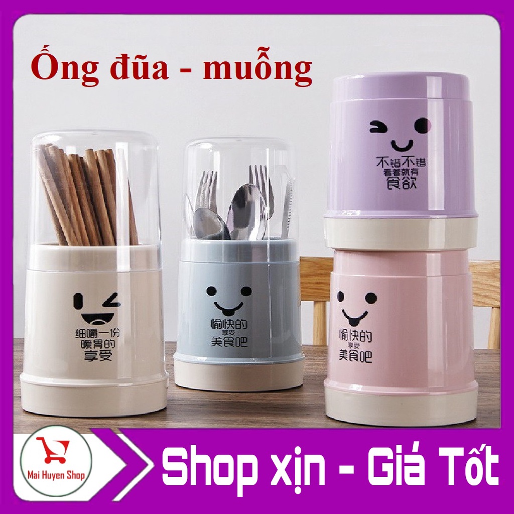 Ống Cắm Đũa Muỗng Mặt Cười Có Nắp Nhựa Trong Để Bàn Xinh Xắn - Hộp Đựng Đũa Thìa Mặt Cười Có Nắp