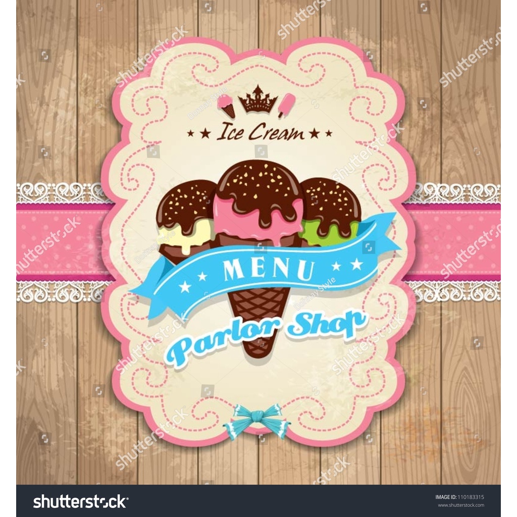 Tranh Dán Tường Giành Cho Quán Kem, Icream, Ốc Quế ngọt ngào, dễ thương nhiều Kích Thước Lựa Chọn