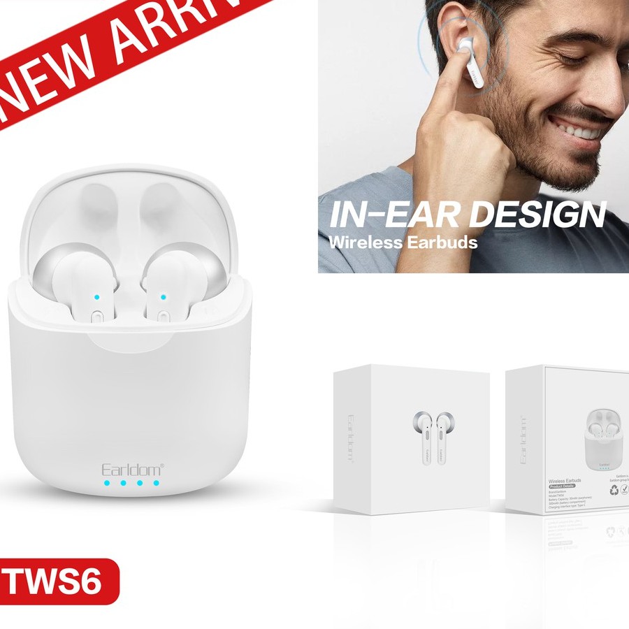 Tai nghe Bluetooth , có nút bấm vật lý, dung lượng pin 550mAh, dải đèn led  Earldom TWS6 - chính hãng