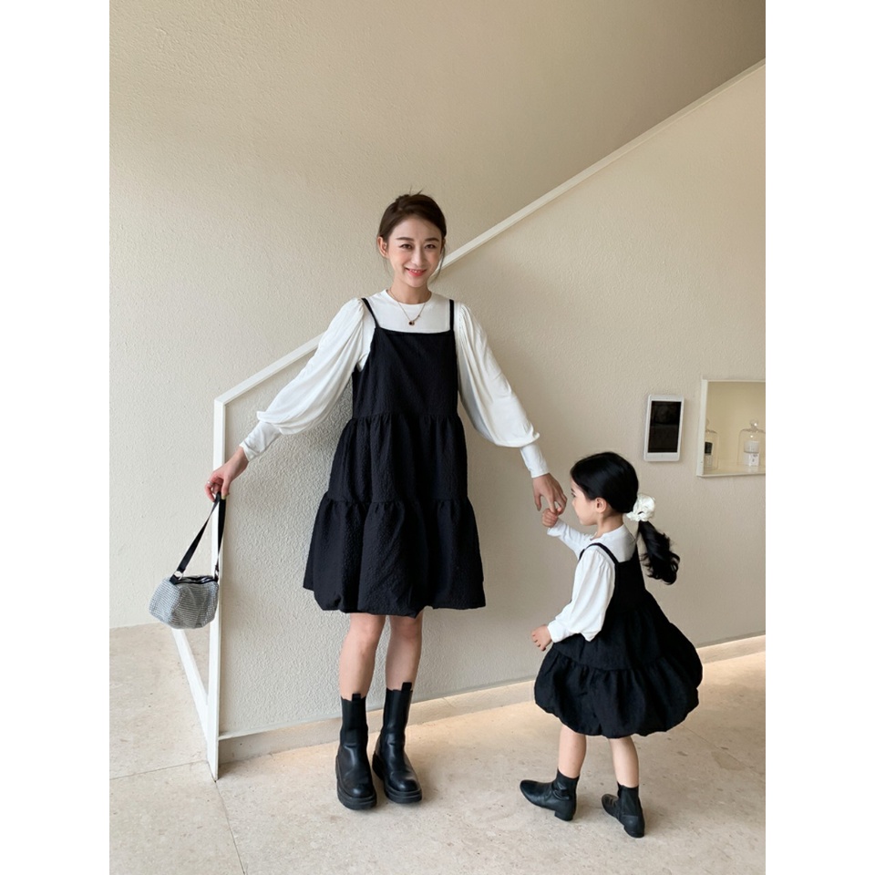 Váy đôi mẹ và bé tay phồng dễ thương thu đông dành cho mẹ và bé gái