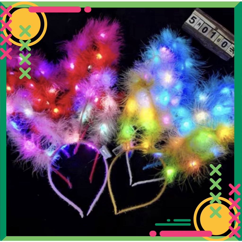 Bờm tai thỏ lông thú có đèn LED nhấp nháy 3 chế độ, 5 màu sắc, phù hợp cho Trung thu, Noel và các lễ hội ban đêm