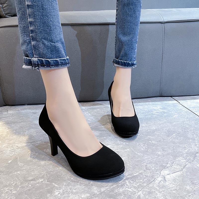 Giày Cao Gót Mũi Nhọn Chống Thấm Nước Màu Đen Thời Trang Công Sở Cho Nữ