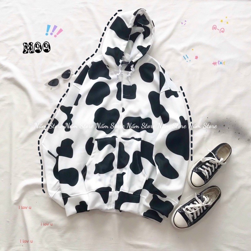 Áo Khoác Hoodie hoạ tiết Bò Sữa Form Rộng Unisex Nam Nữ màu hồng, đen - Ảnh Thật | BigBuy360 - bigbuy360.vn