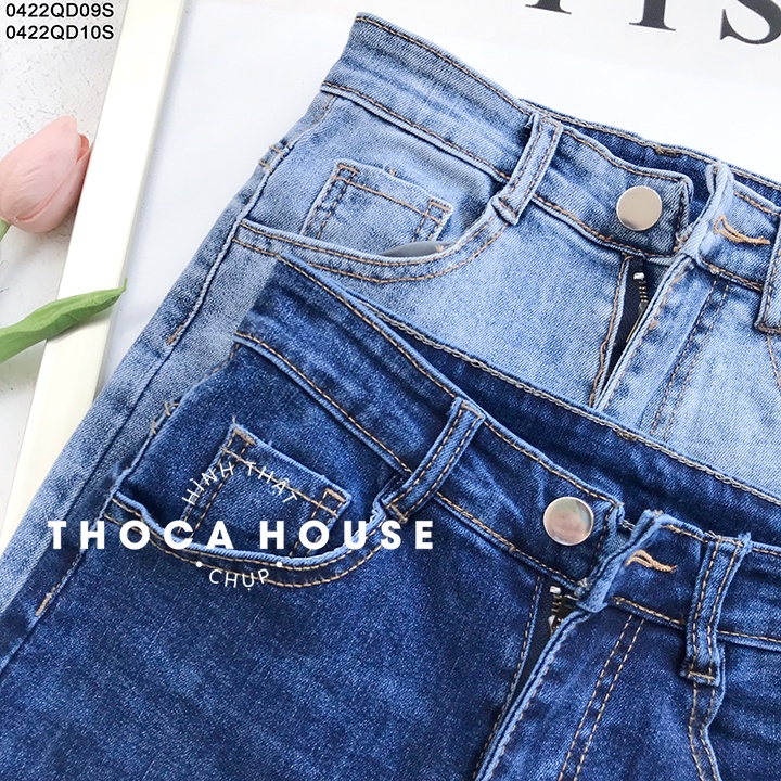 Quần jeans nữ ống loe lai xu hướng hiện đại cao cấp THOCA HOUSE mặc đi học, đi làm, đi chơi,...