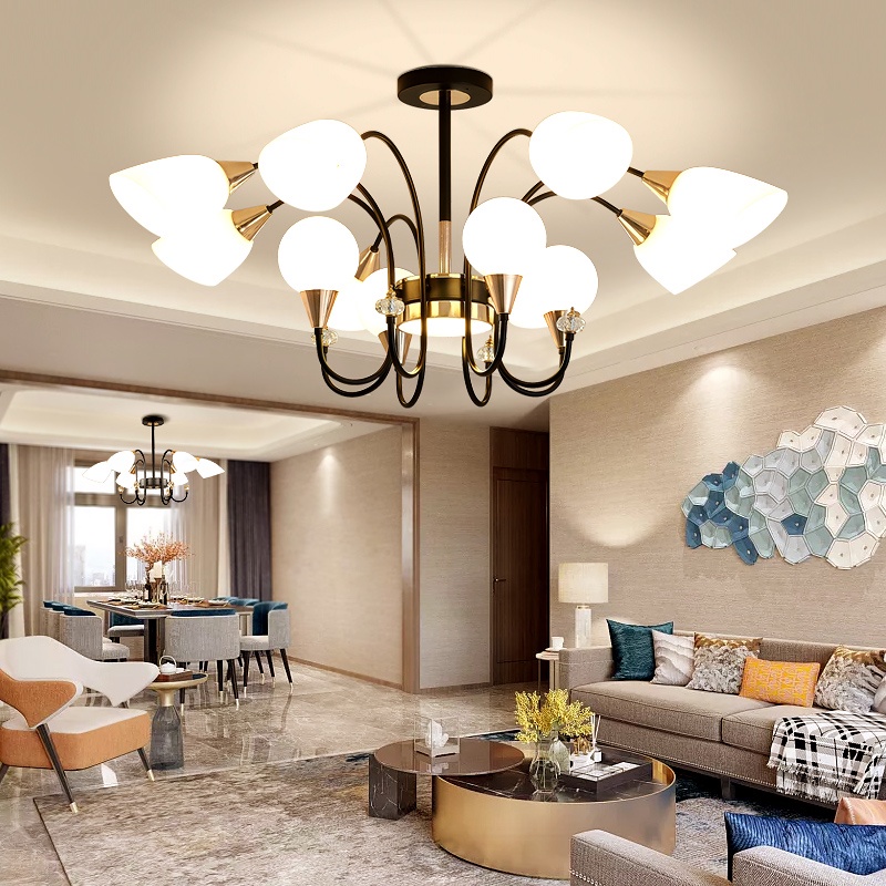 Đèn chùm, Super Vilighting, Mã CN6-15, AC220, RA80 ,CRI&gt;90,6- 15 tay, cs 75-135W, Đui E27, Mạ tĩnh đện Bảo hành 48 tháng